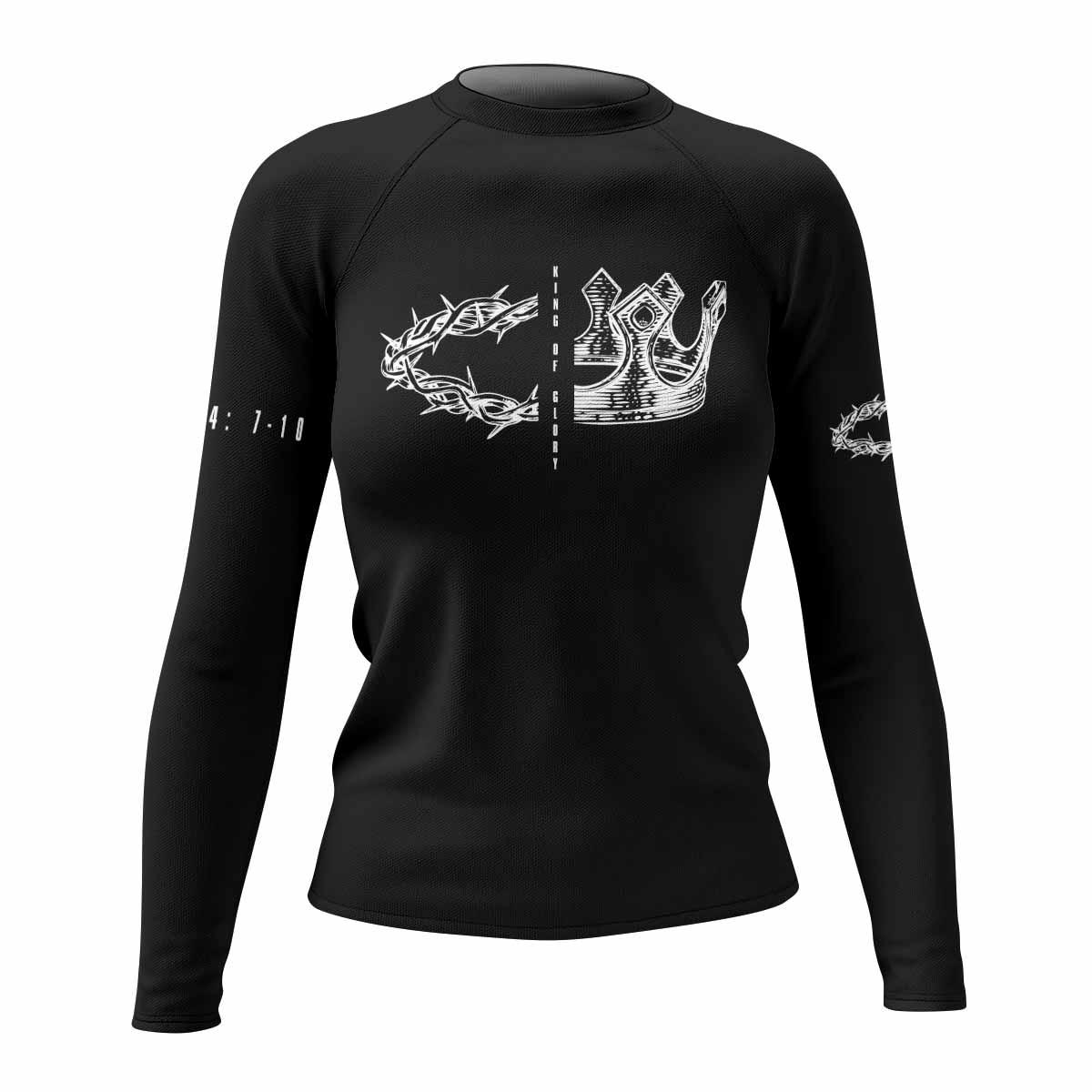 The King of Glory Women's Rash Guard Long Sleeve - front view mockup