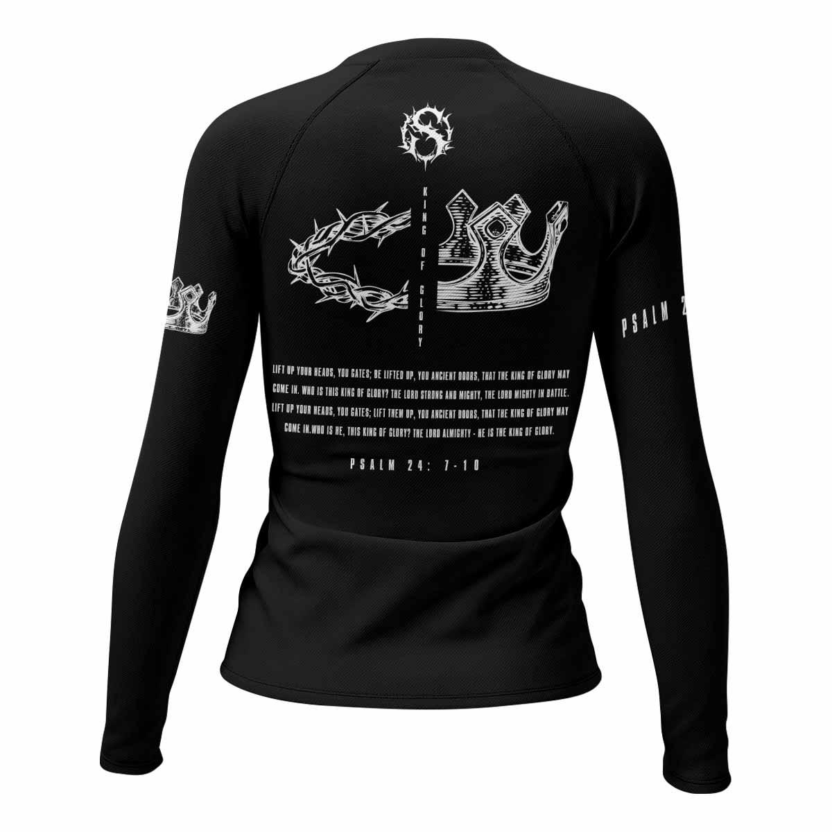 The King of Glory Women's Rash Guard Long Sleeve - back view mockup