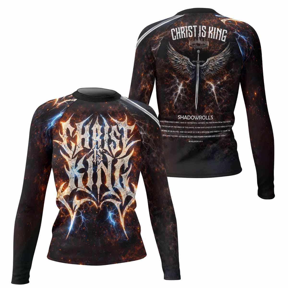 Christ is King Women's Rash Guard Long Sleeve - front and back view