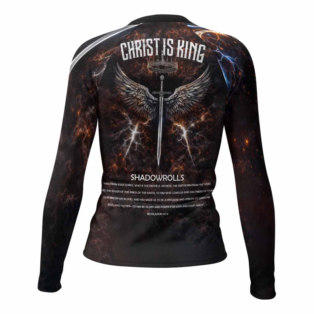 Christ is King Women's Rash Guard Long Sleeve - back view mockup