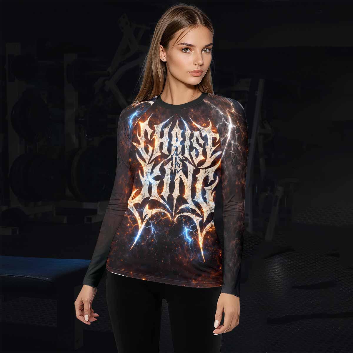 Christ is King Women's Rash Guard Long Sleeve - lifestyle view