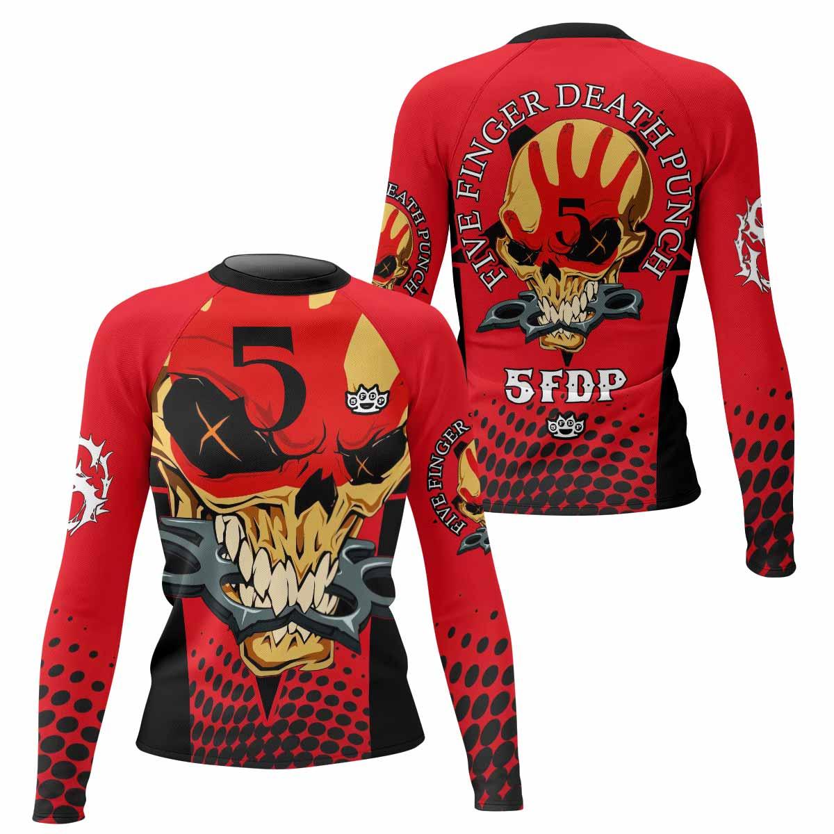 Five Finger Death Punch 5FDP Women's Rash Guard Long Sleeve - front and back view