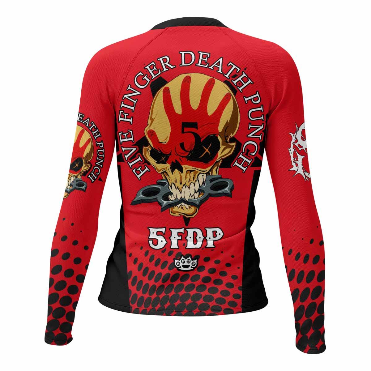 Five Finger Death Punch 5FDP Women's Rash Guard Long Sleeve - back view mockup