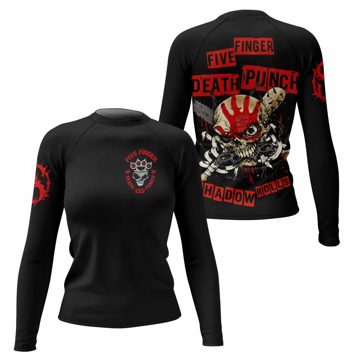 Five Finger Death Punch Shadowrolls Women's Rash Guard Long Sleeve - front and back view