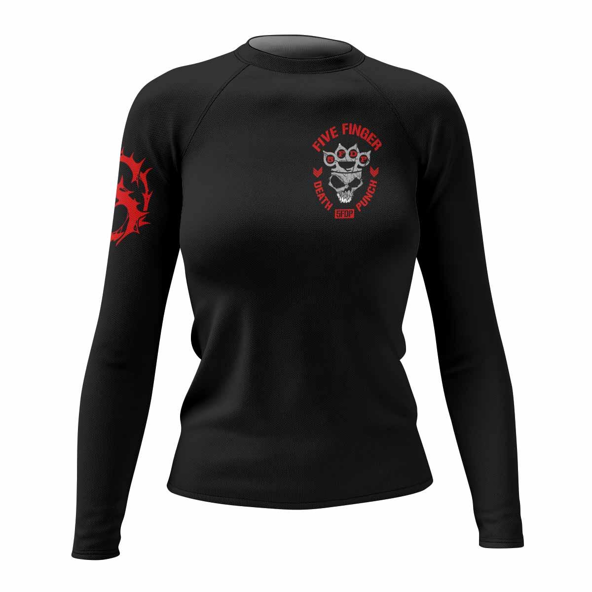 Five Finger Death Punch Shadowrolls Women's Rash Guard Long Sleeve - front view mockup