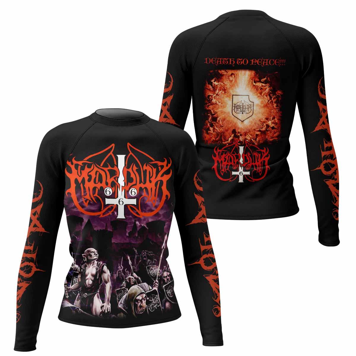 Marduk Heaven Shall Burn Women's Rash Guard Long Sleeve - front and back view