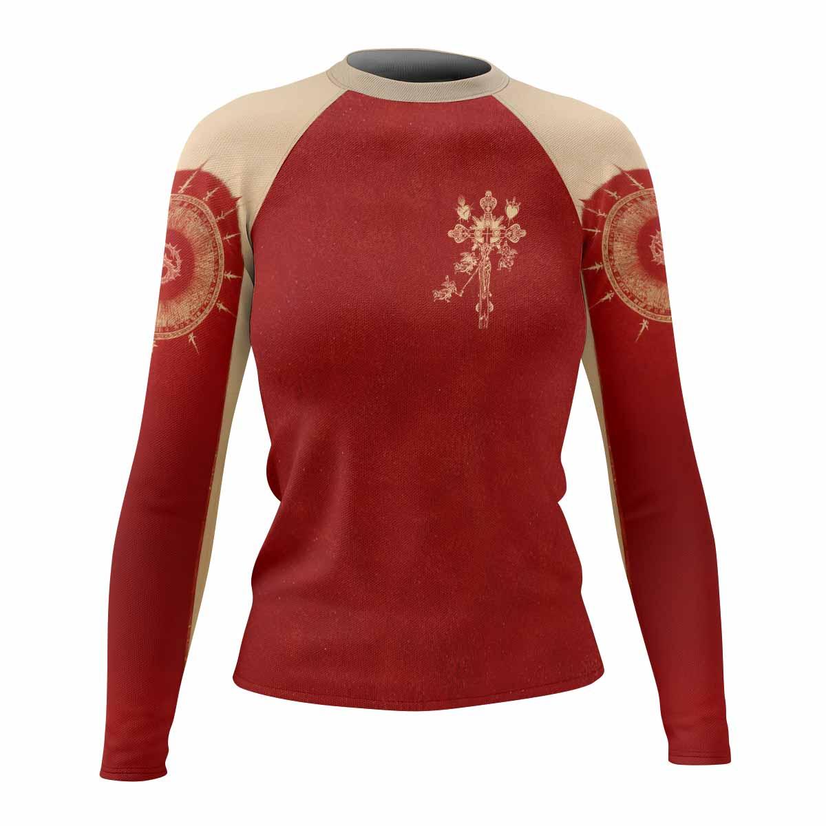 Mother of Sorrows Women's Rash Guard Long Sleeve - front view mockup