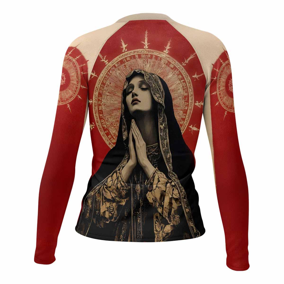 Mother of Sorrows Women's Rash Guard Long Sleeve - back view mockup