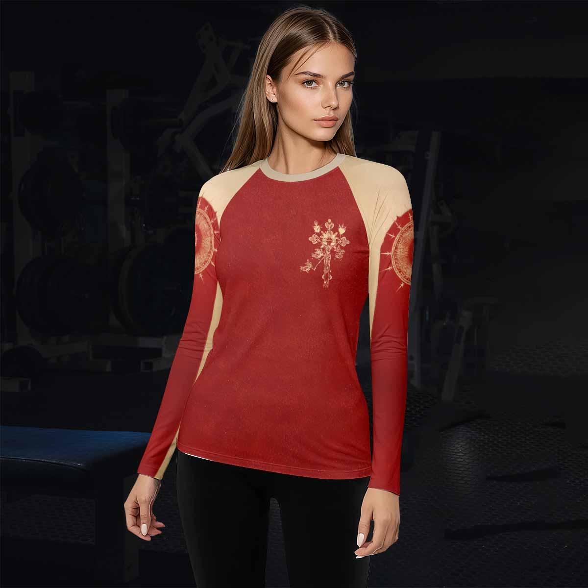 Mother of Sorrows Women's Rash Guard Long Sleeve - lifestyle view