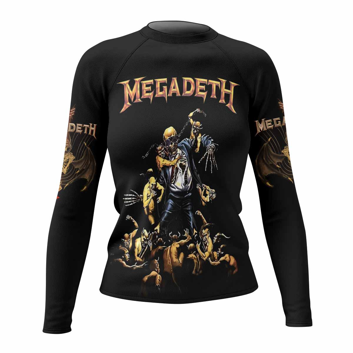 Megadeth Holy Wars 991 Wild Oats Women's Rash Guard Long Sleeve - front view mockup