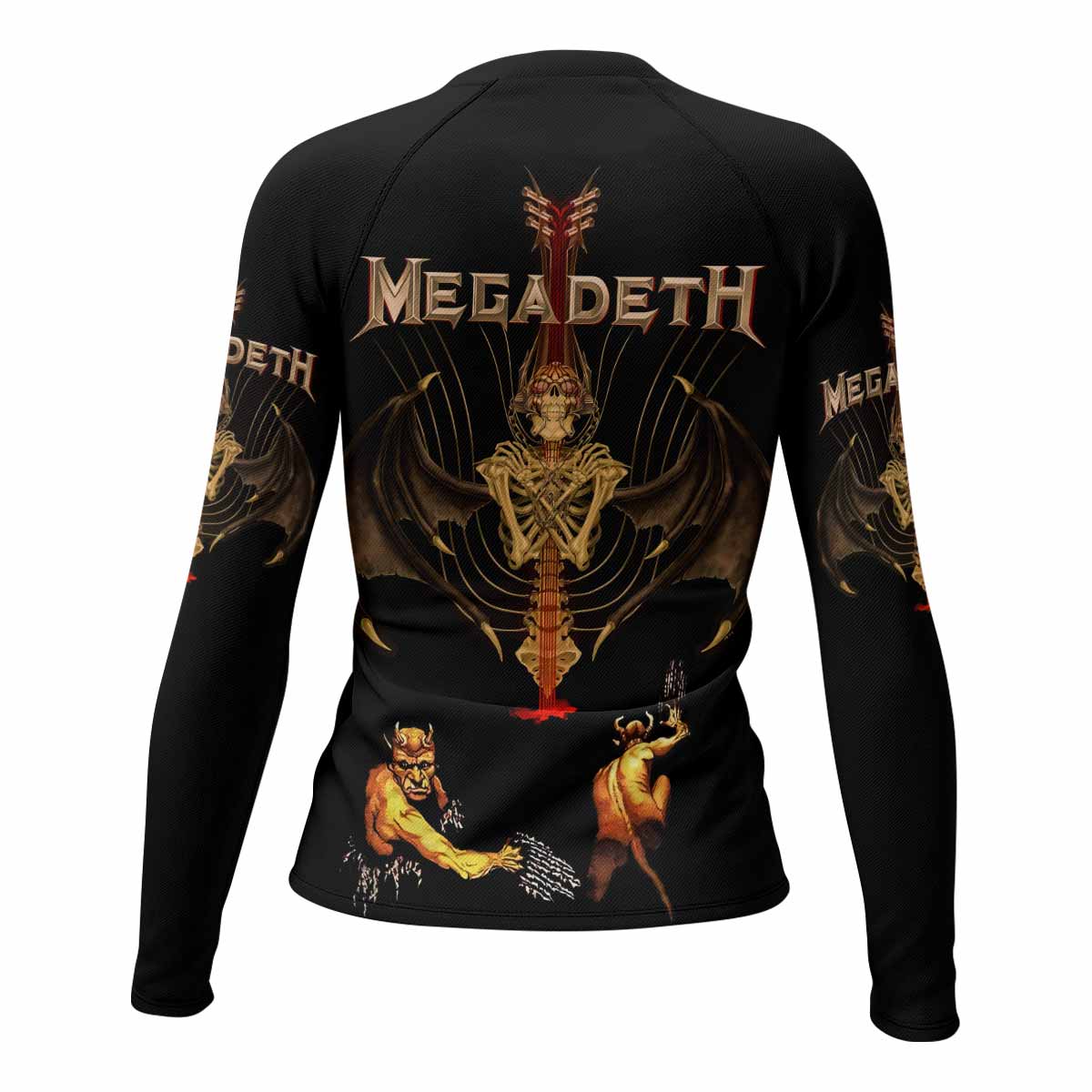 Megadeth Holy Wars 991 Wild Oats Women's Rash Guard Long Sleeve - back view mockup