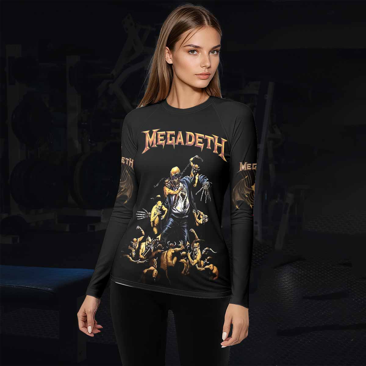 Megadeth Holy Wars 991 Wild Oats Women's Rash Guard Long Sleeve - lifestyle view