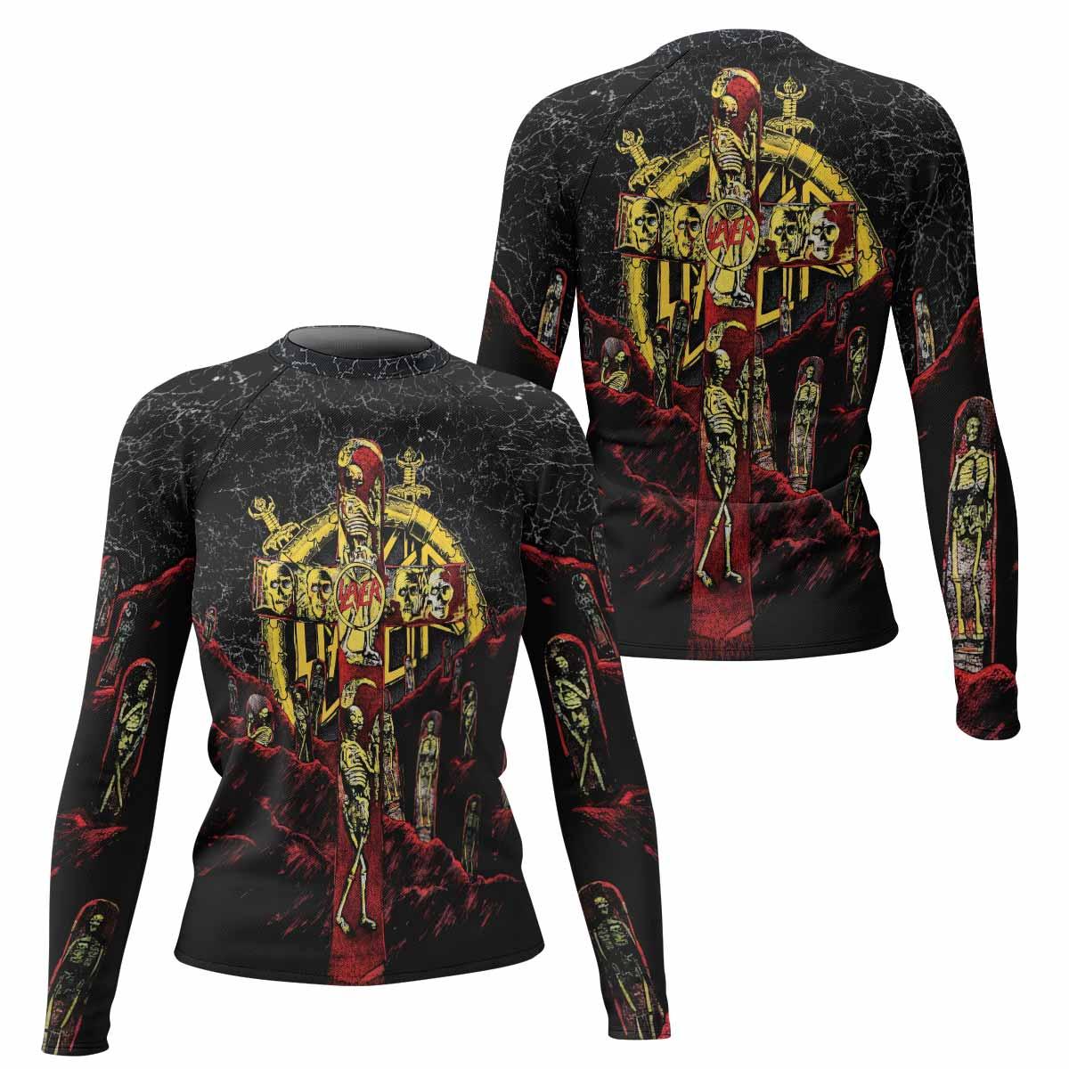 Vintage 1991 Slayer Women's Rash Guard Long Sleeve - front and back view