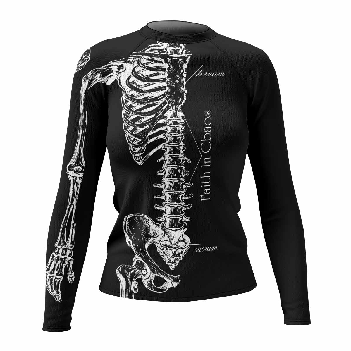 Faith In Chaos Skeleton Women's Rash Guard Long Sleeve - front view mockup