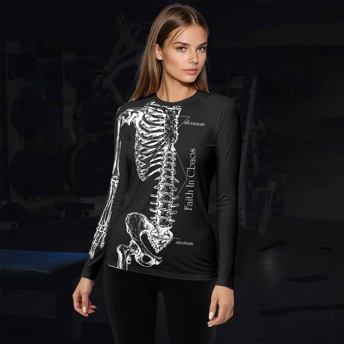 Faith In Chaos Skeleton Women's Rash Guard Long Sleeve - lifestyle view
