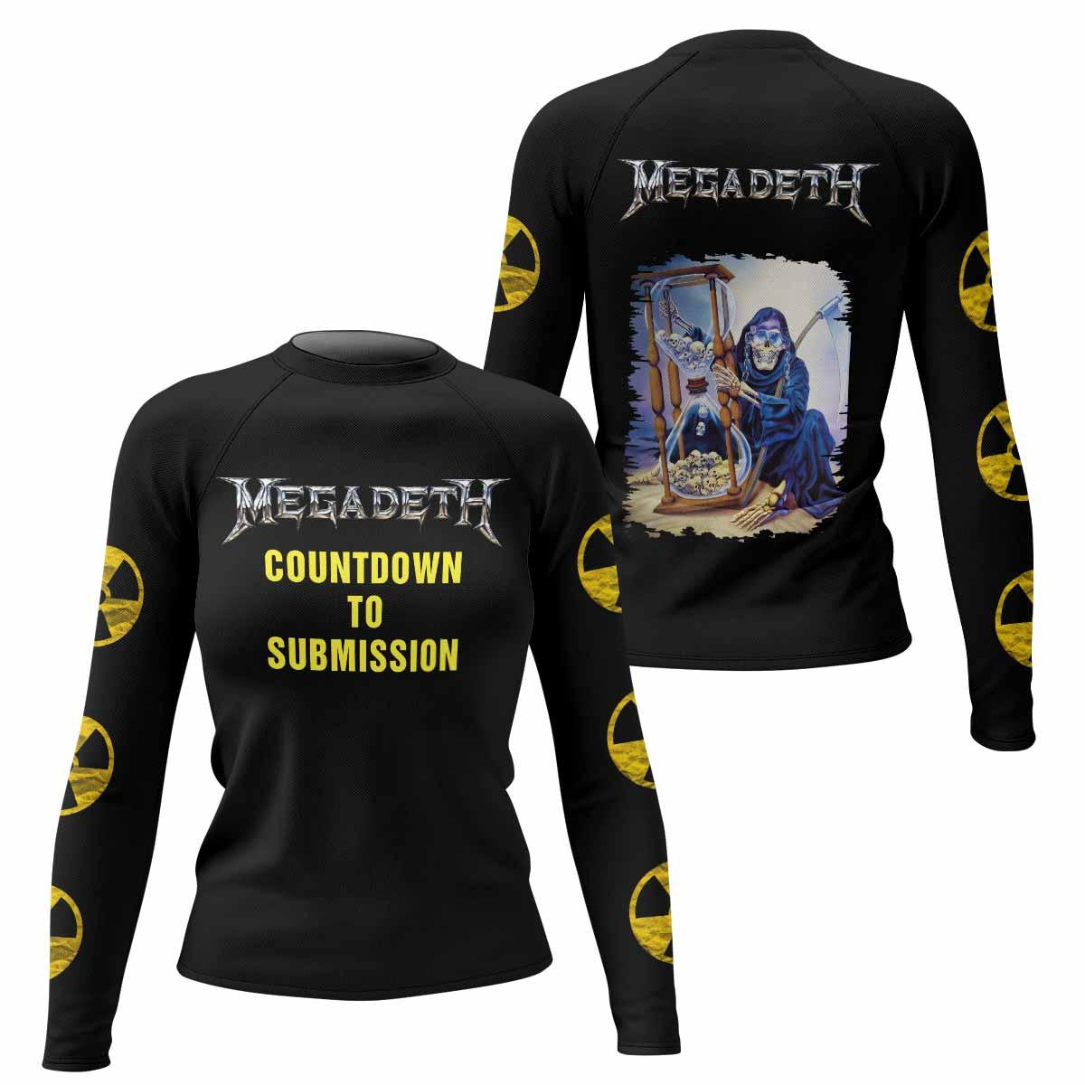 Megadeth Countdown to Submission Women's Rash Guard Long Sleeve - front and back view