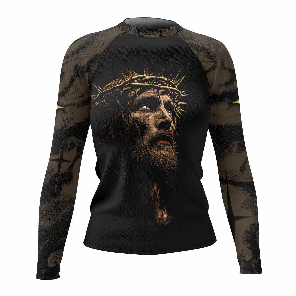 Live for Him Women's Rash Guard Long Sleeve - front view mockup