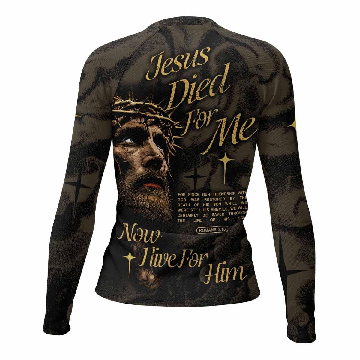Live for Him Women's Rash Guard Long Sleeve - back view mockup