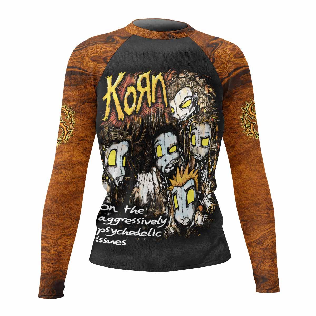 Follow the Leader Korn Women's Rash Guard Long Sleeve - front view mockup