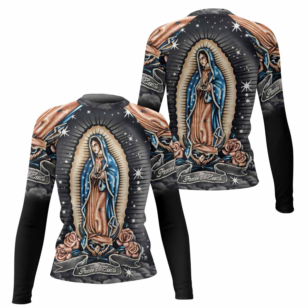 Peace on Earth Women's Rash Guard Long Sleeve - front and back view