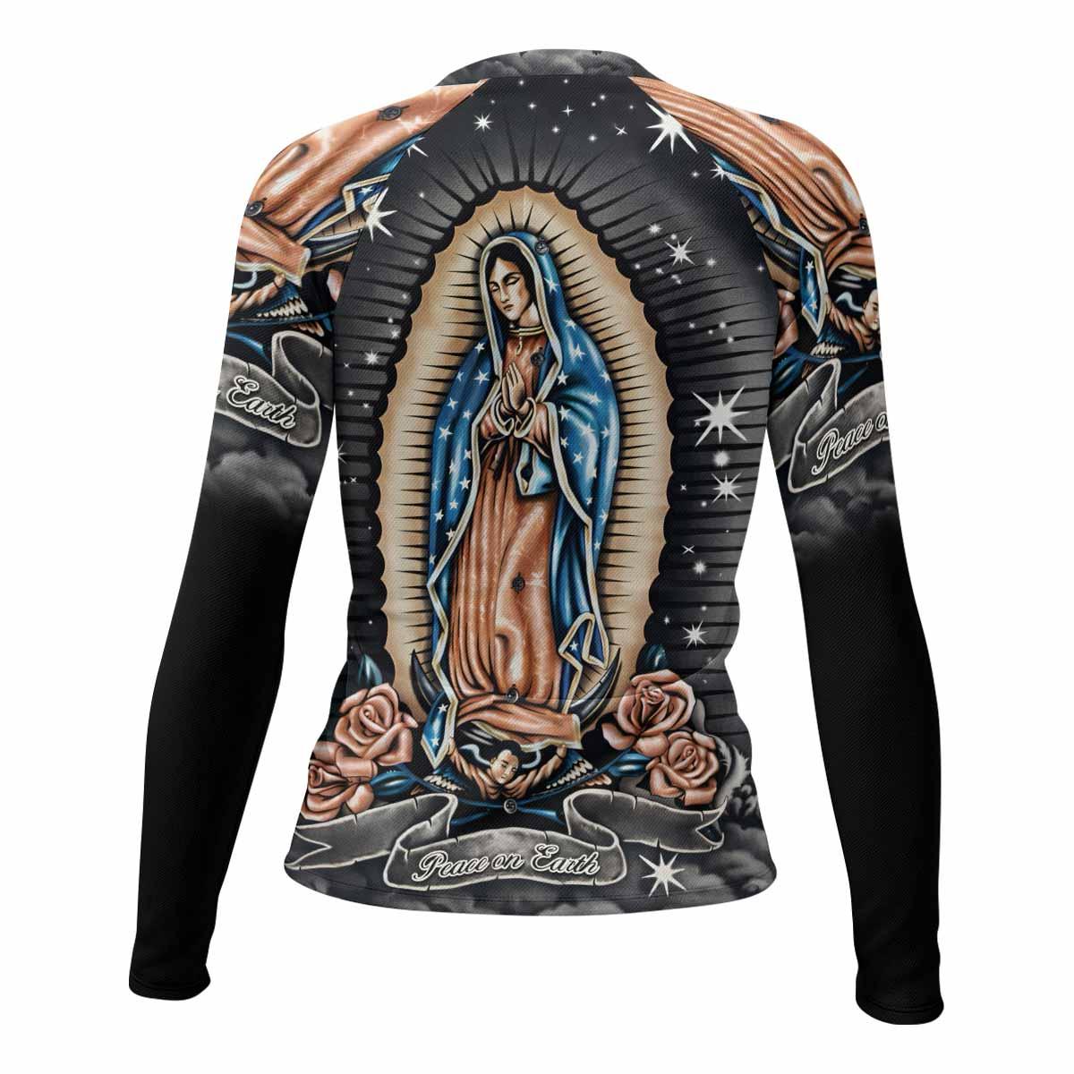 Peace on Earth Women's Rash Guard Long Sleeve - back view mockup