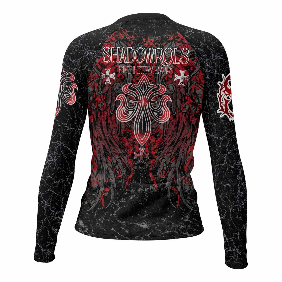 Crimson Faith Cross Women's Rash Guard Long Sleeve - back view mockup