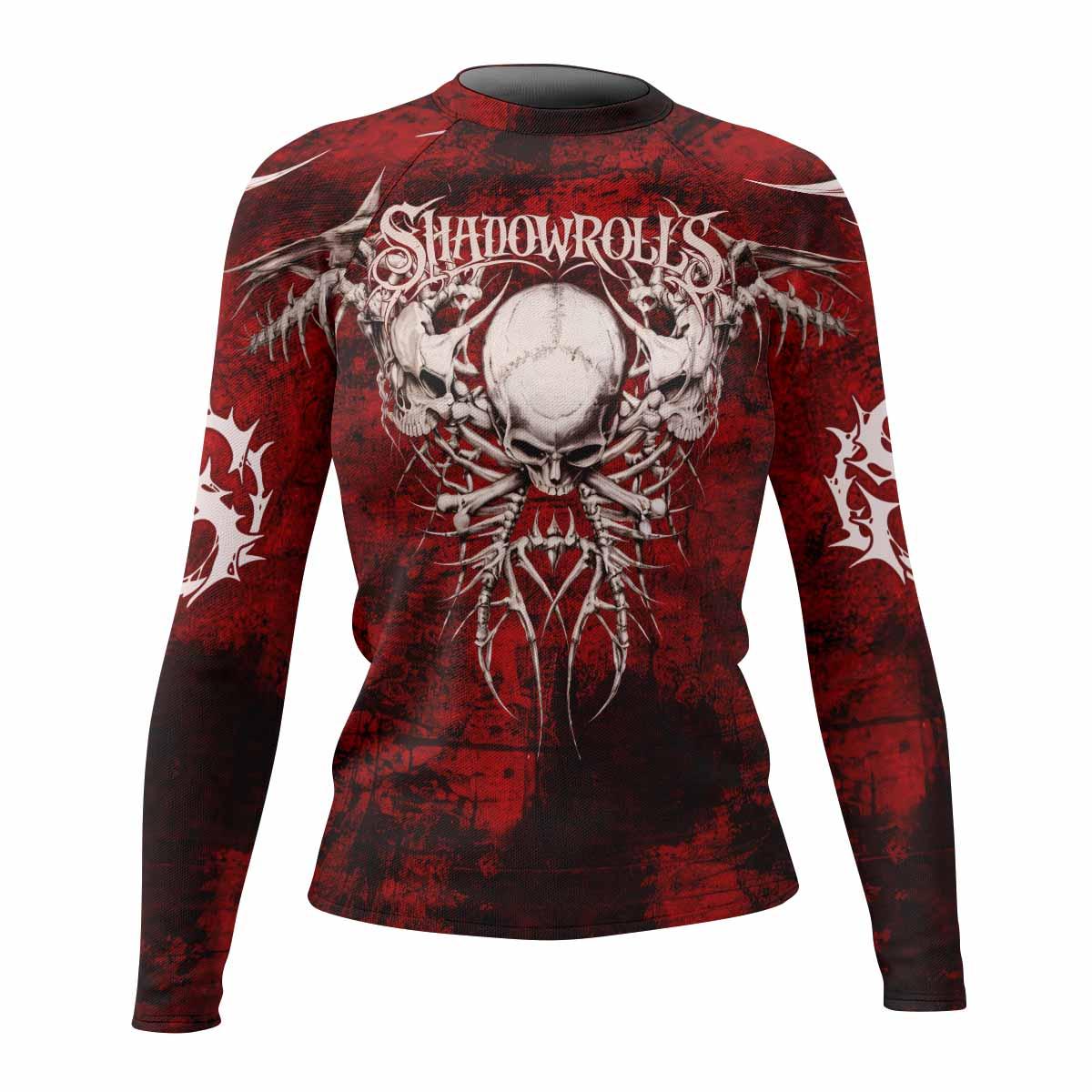 Blood Spine Skull Women's Rash Guard Long Sleeve - front view mockup