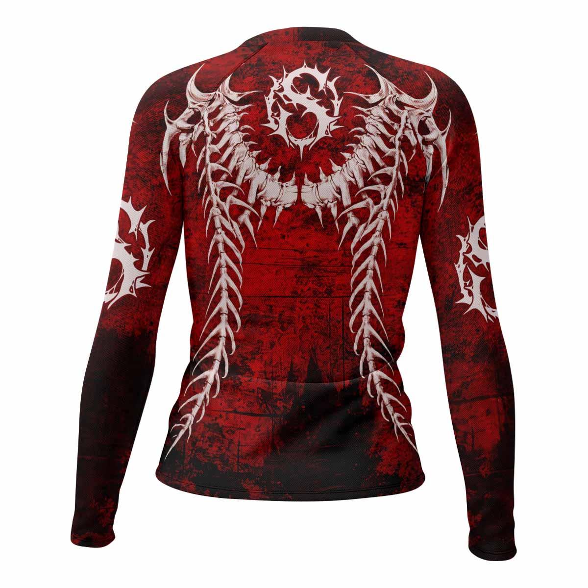 Blood Spine Skull Women's Rash Guard Long Sleeve - back view mockup