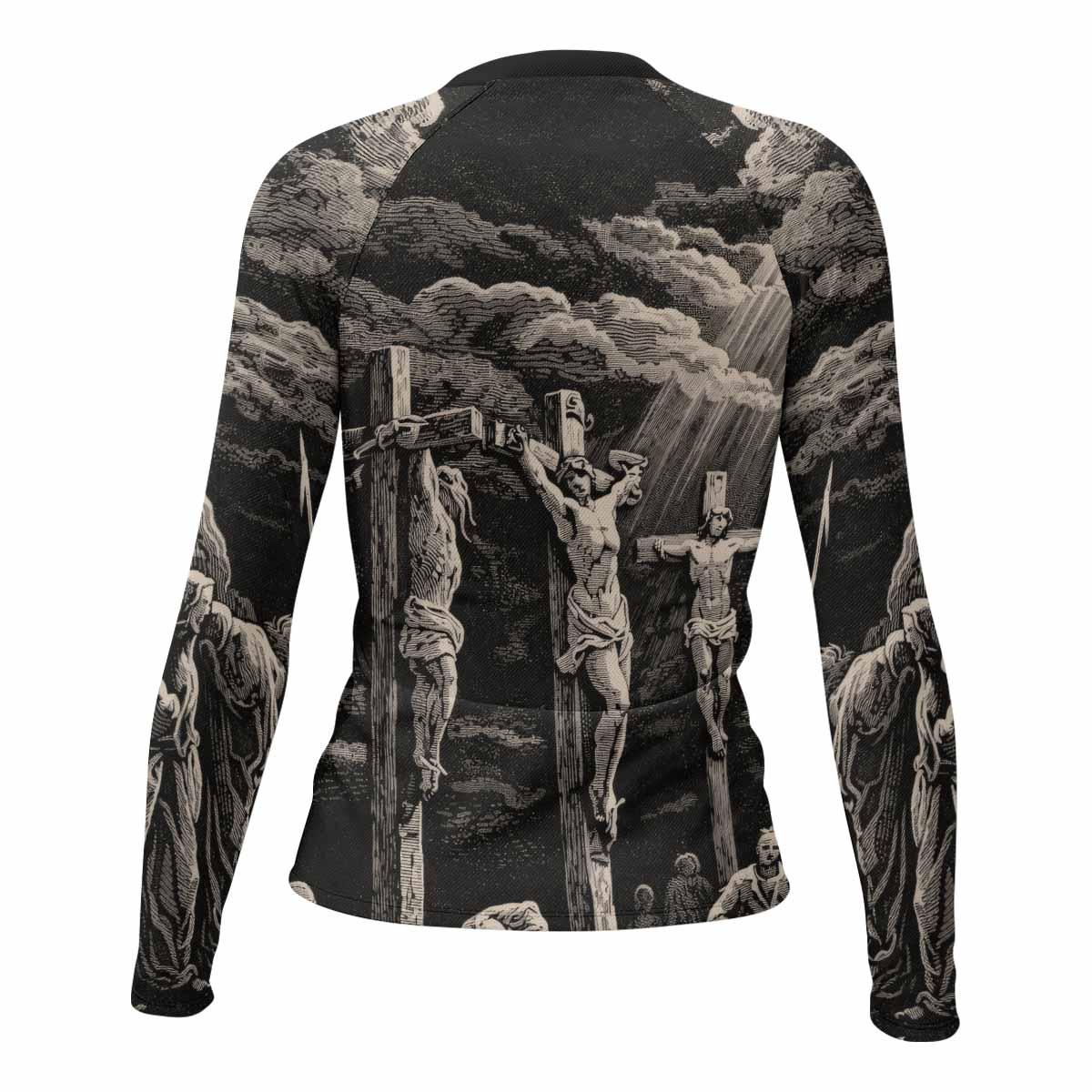 By His Stripes We Are Healed Women's Rash Guard Long Sleeve - back view mockup