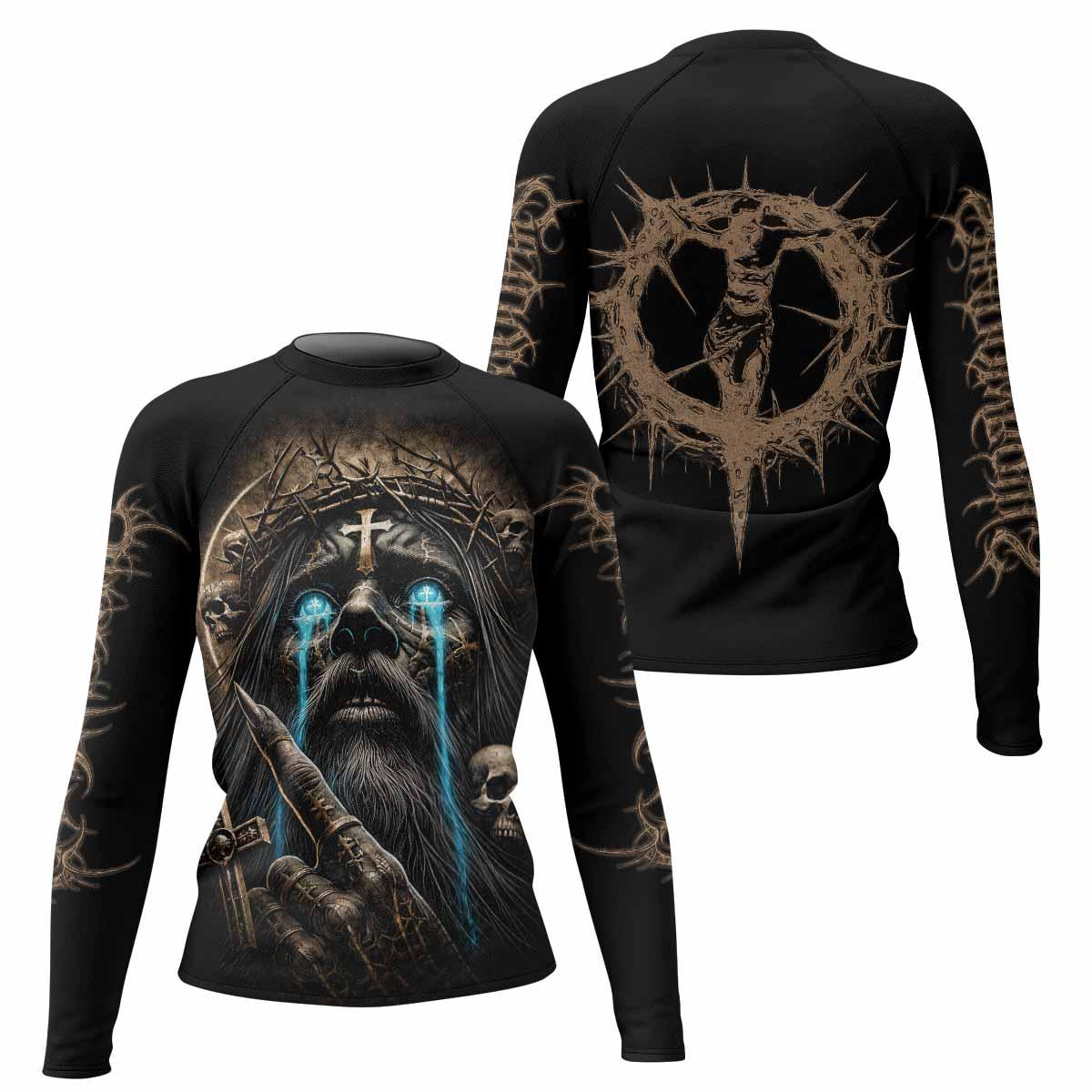 Tears Of Christ Women's Rash Guard Long Sleeve - front and back view