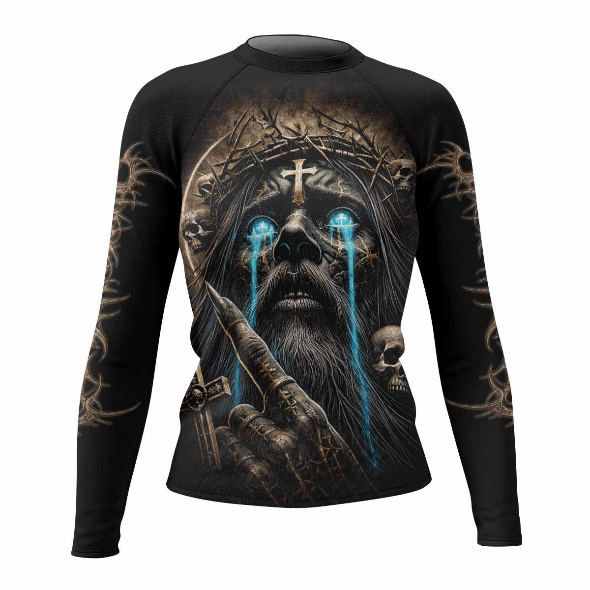 Tears Of Christ Women's Rash Guard Long Sleeve - front view mockup