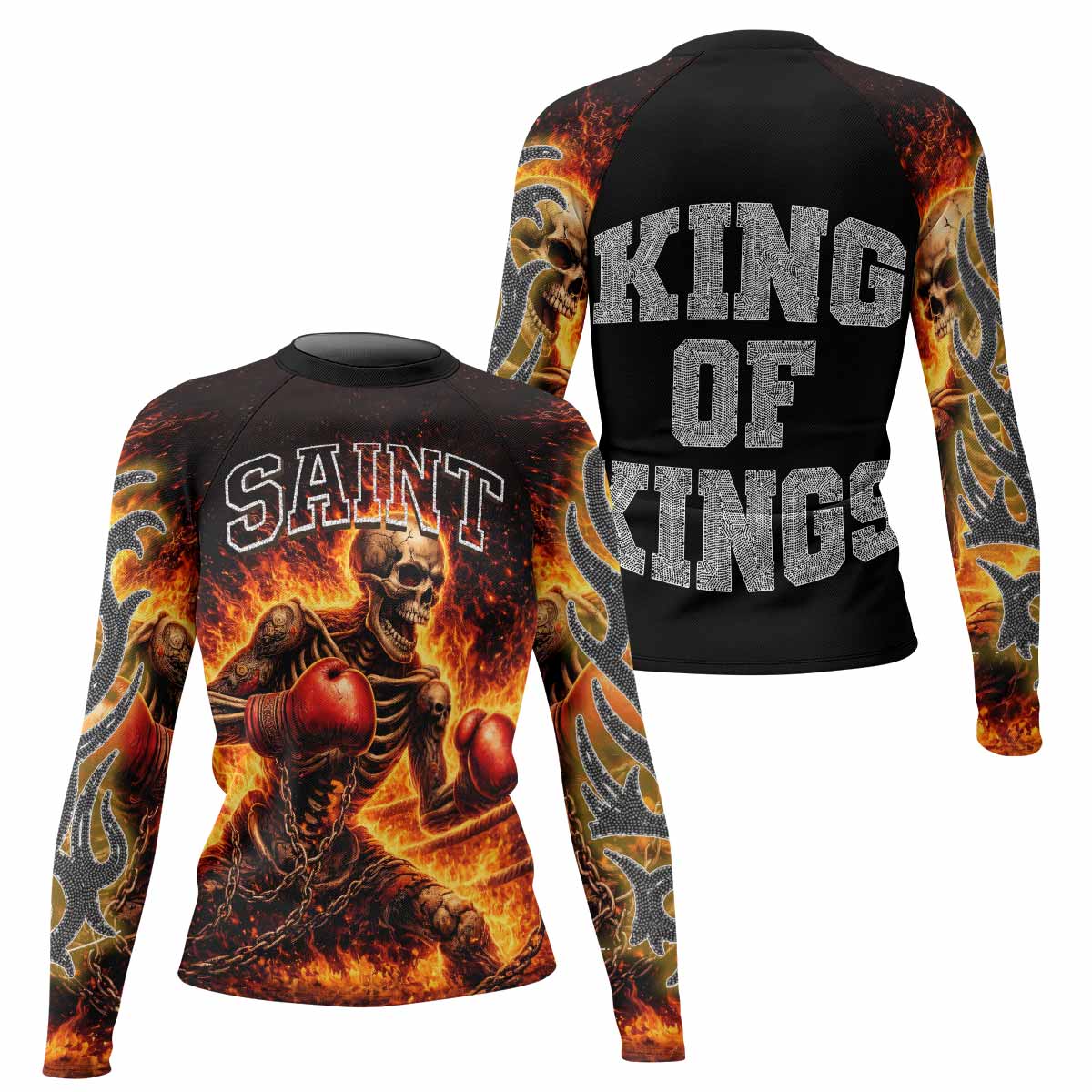 Saint King of Kings Women's Rash Guard Long Sleeve - front and back view