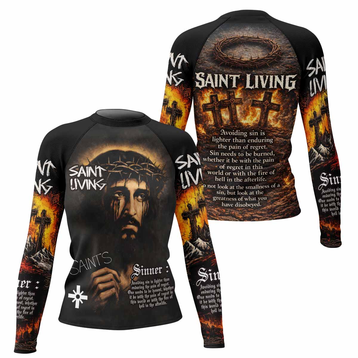 Saint Living Women's Rash Guard Long Sleeve - front and back view