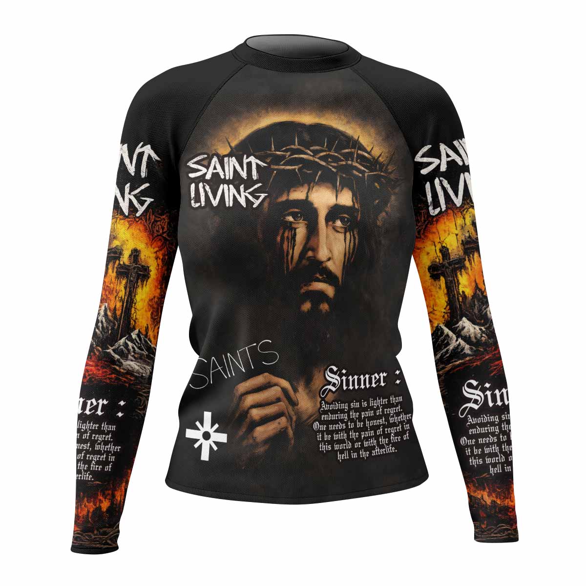Saint Living Women's Rash Guard Long Sleeve - front view mockup