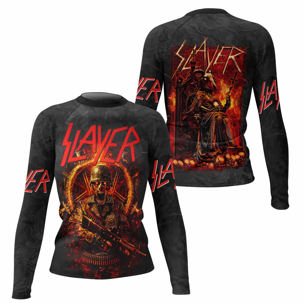 Slayer Goat Skull Women's Rash Guard Long Sleeve - front and back view