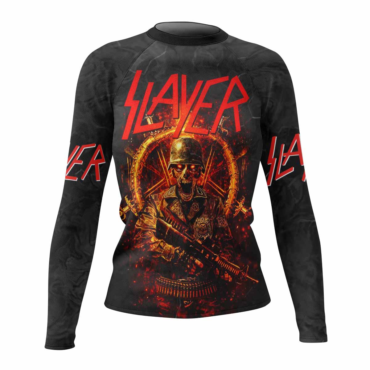 Slayer Goat Skull Women's Rash Guard Long Sleeve - front view mockup