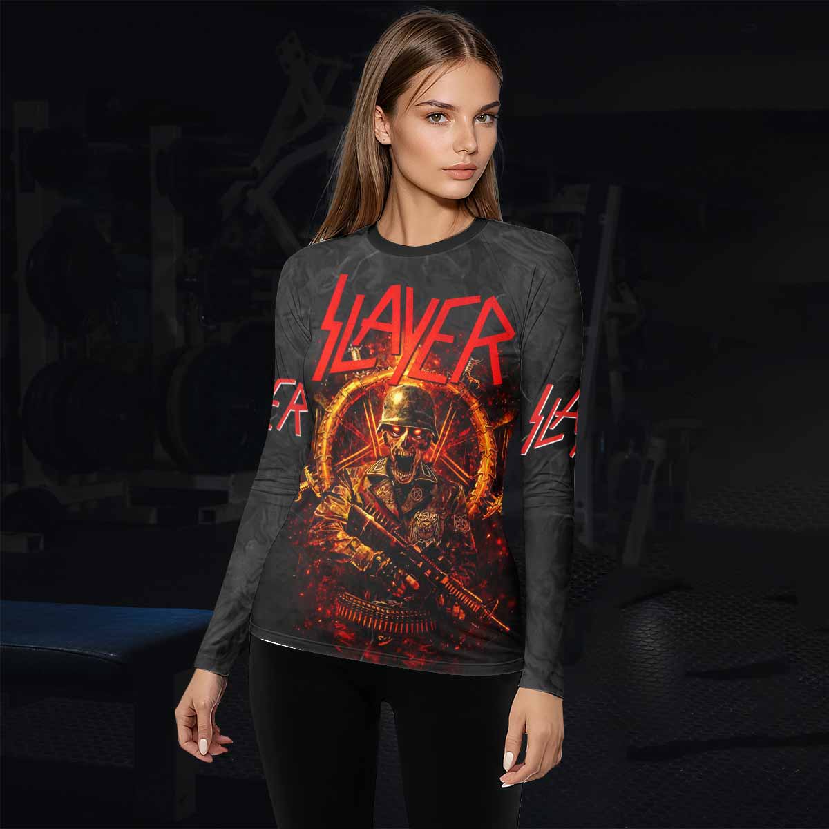 Slayer Goat Skull Women's Rash Guard Long Sleeve - lifestyle view
