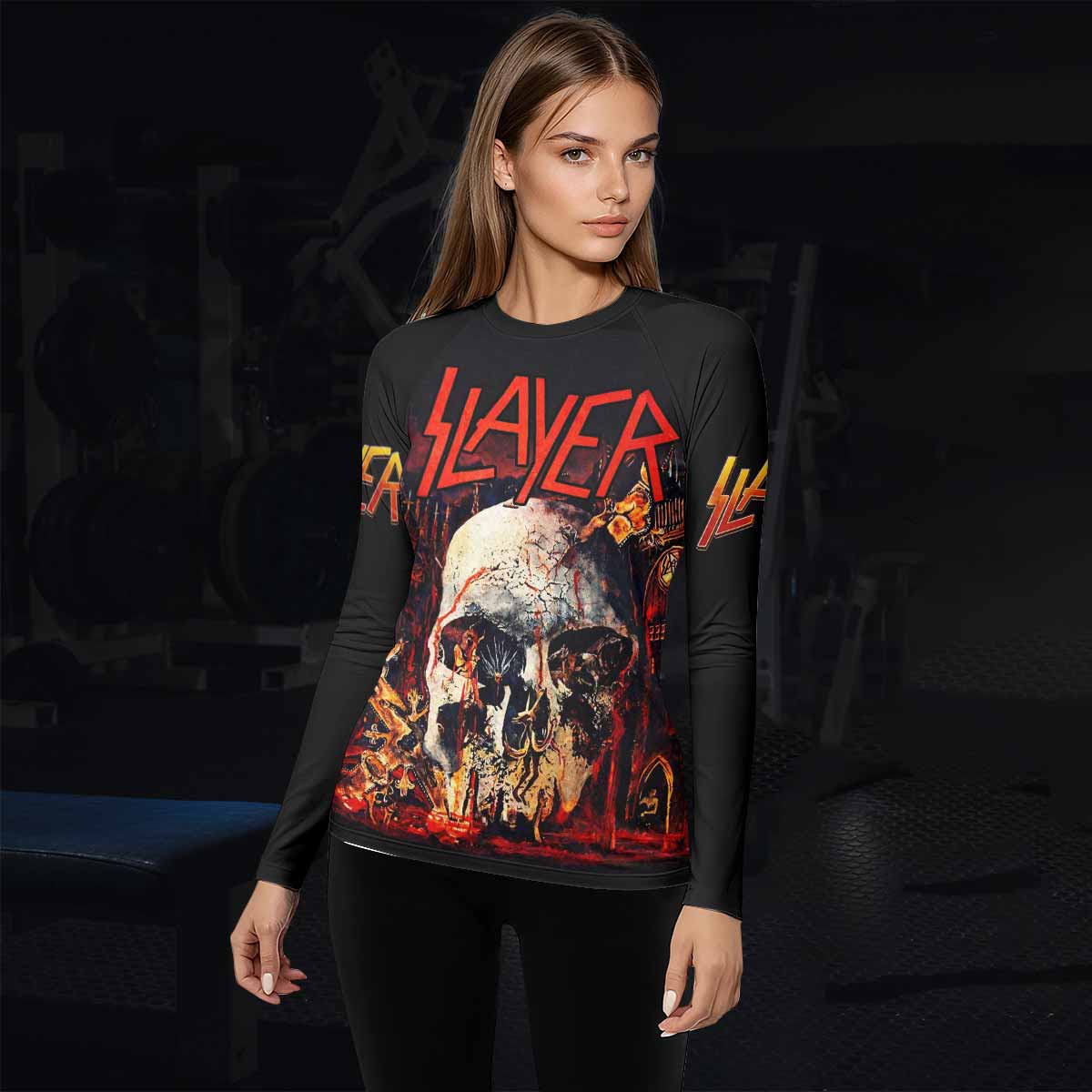 Slayer South Of Heaven Women's Rash Guard Long Sleeve - lifestyle view