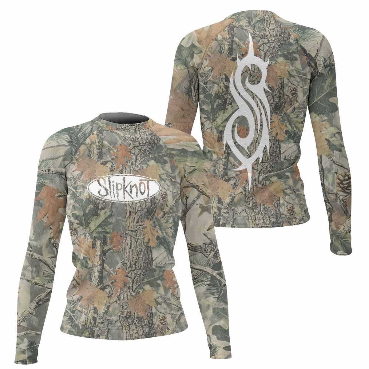 Slipknot Forest Camo Women's Rash Guard Long Sleeve - front and back view