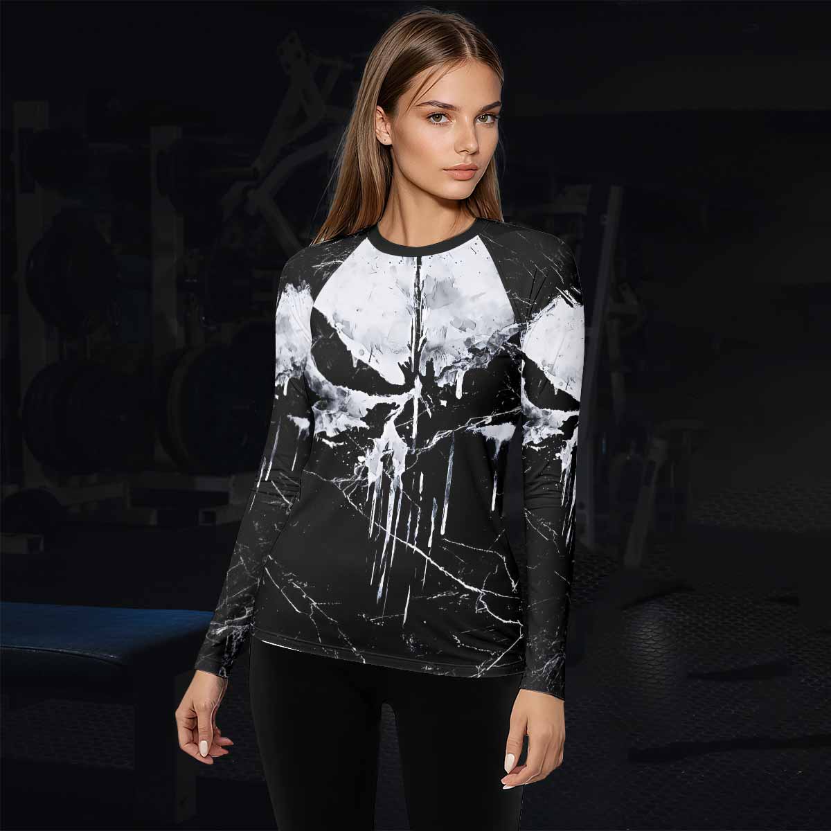 Punisher War Skull Women's Rash Guard Long Sleeve - lifestyle view