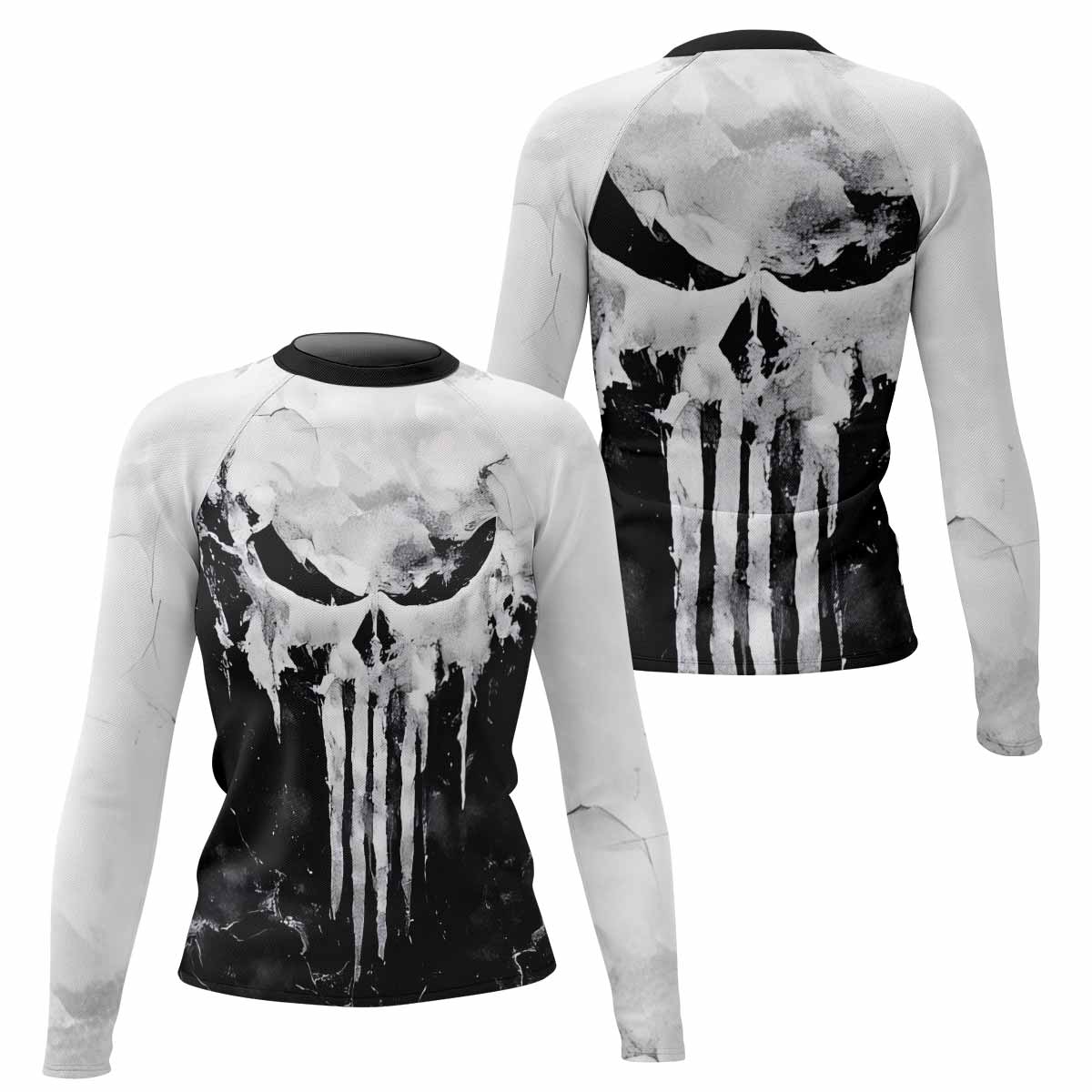 Punisher Ghost Skull Women's Rash Guard Long Sleeve - front and back view