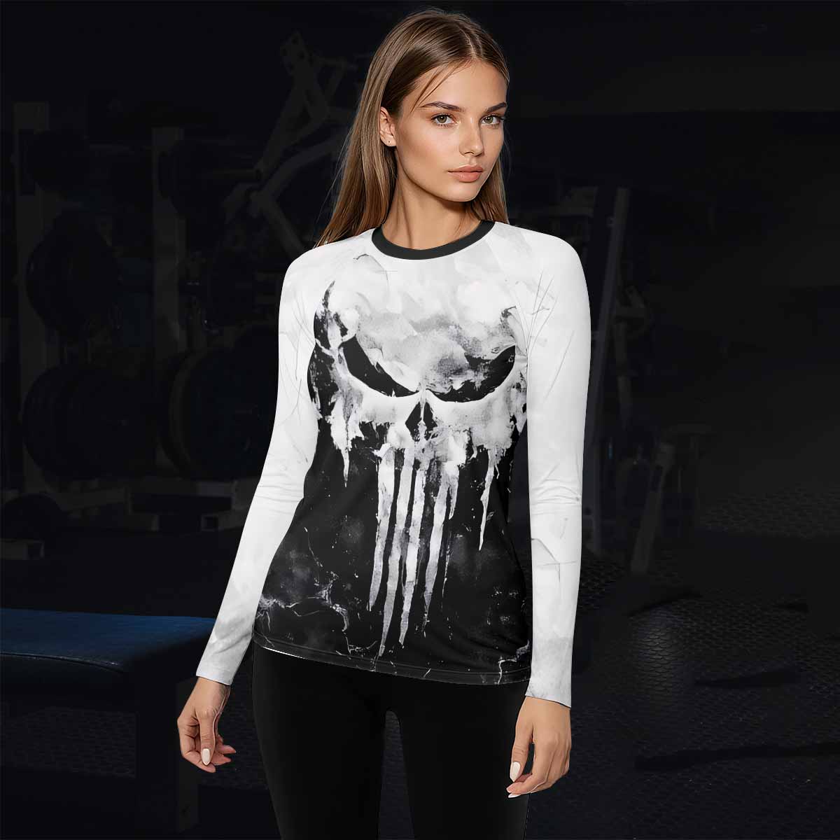 Punisher Ghost Skull Women's Rash Guard Long Sleeve - lifestyle view