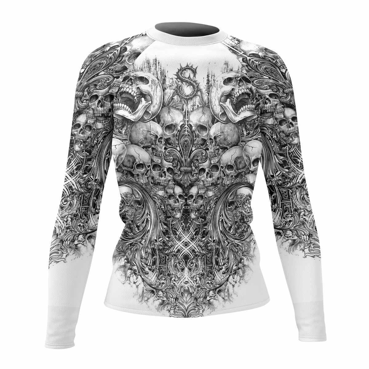Memento Mori Skull Women's Rash Guard Long Sleeve - front view mockup