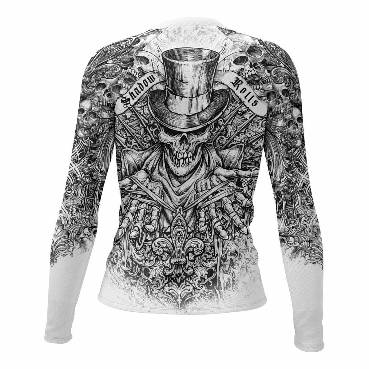 Memento Mori Skull Women's Rash Guard Long Sleeve - back view mockup