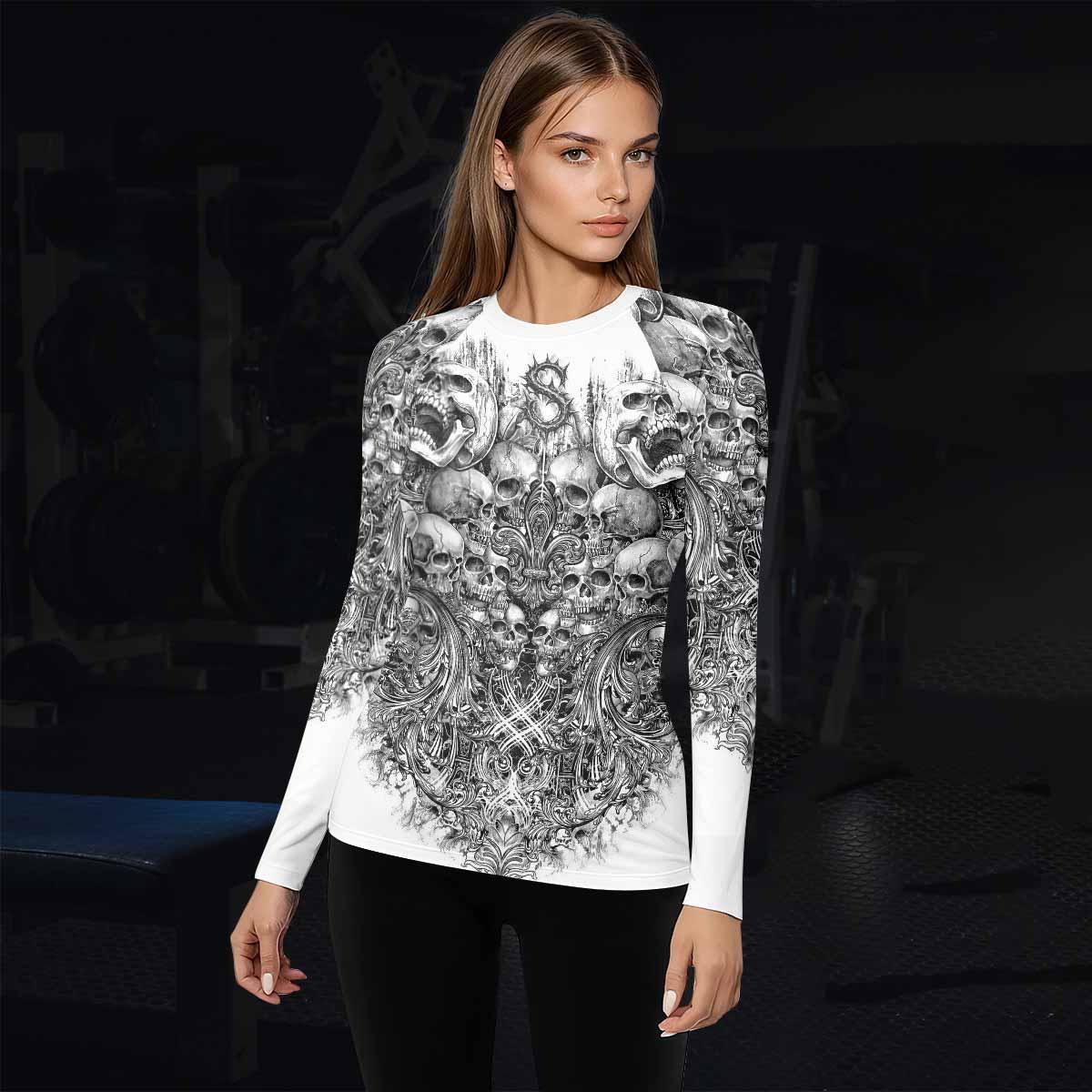 Memento Mori Skull Women's Rash Guard Long Sleeve - lifestyle view