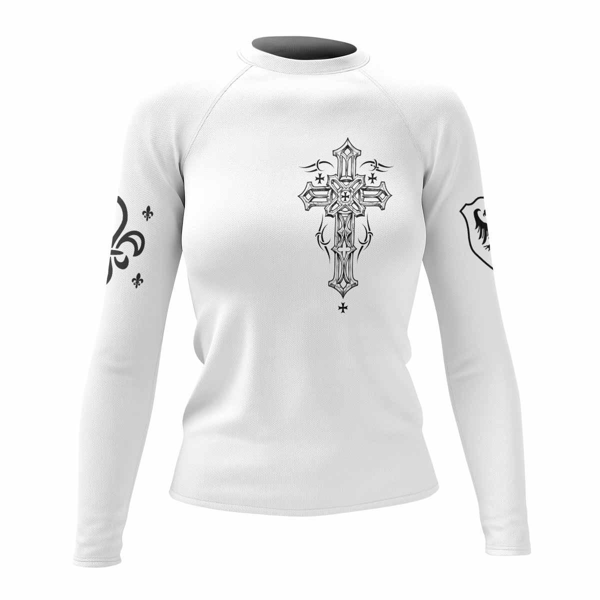 Angel Wings Cross Women's Rash Guard Long Sleeve - front view mockup