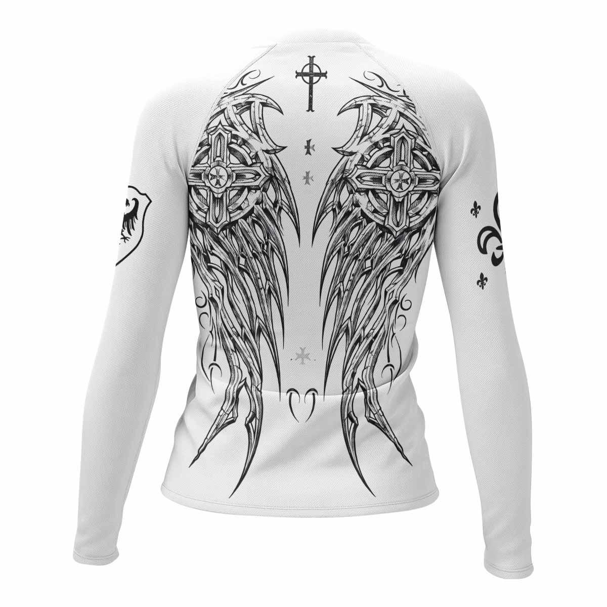 Angel Wings Cross Women's Rash Guard Long Sleeve - back view mockup