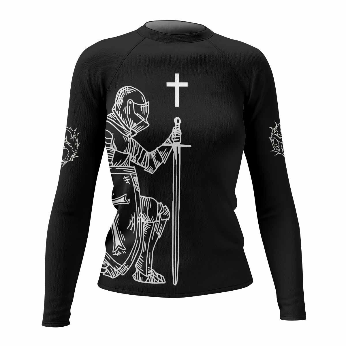 Give Me an Army Rosary Women's Rash Guard Long Sleeve - front view mockup