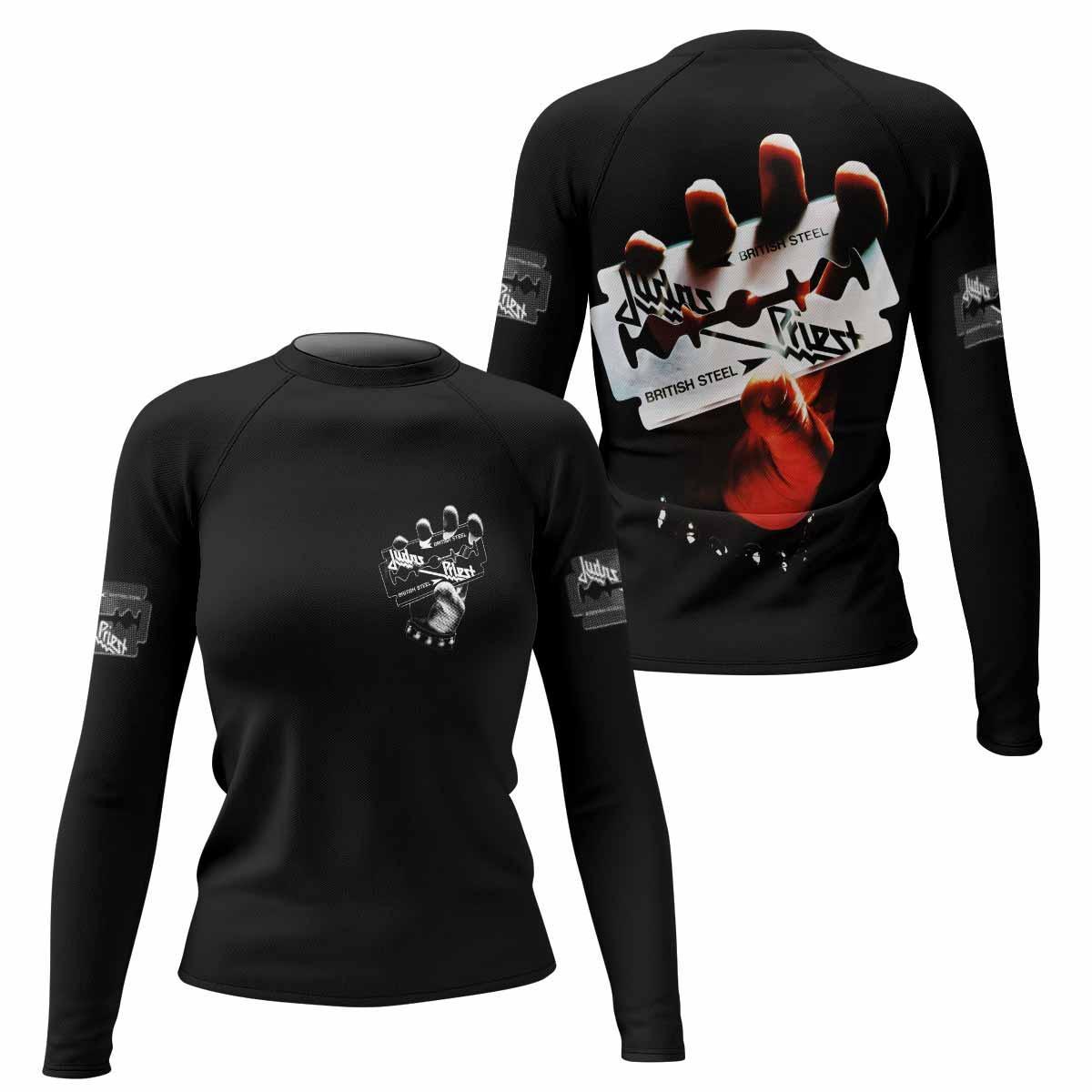 Judas Priest British Steel Women's Rash Guard Long Sleeve - front and back view
