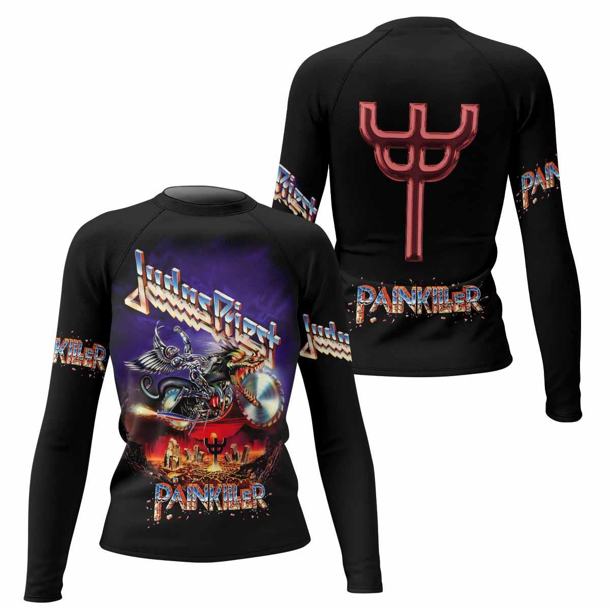 Judas Priest Painkiller Women's Rash Guard Long Sleeve - front and back view